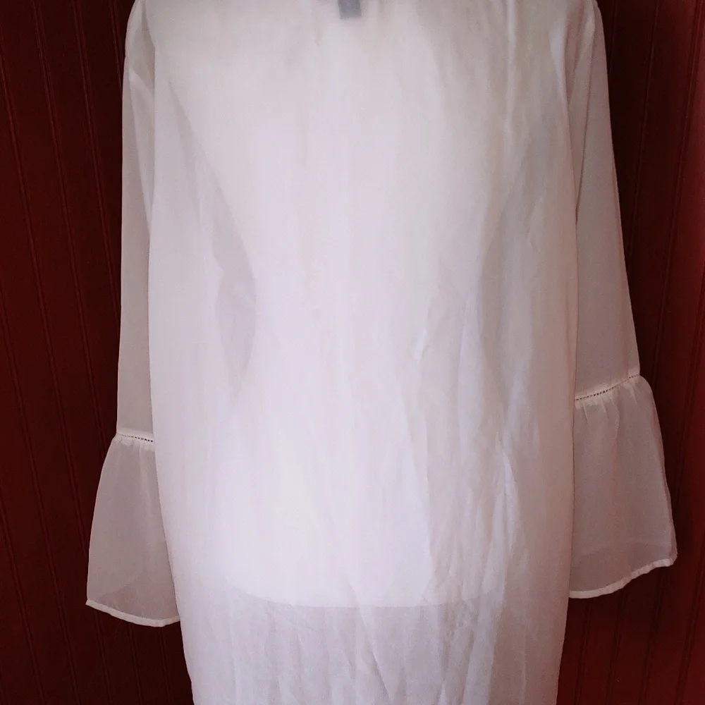 White Semi Sheer BOHO Blouse 2X - Picture 3 of 6